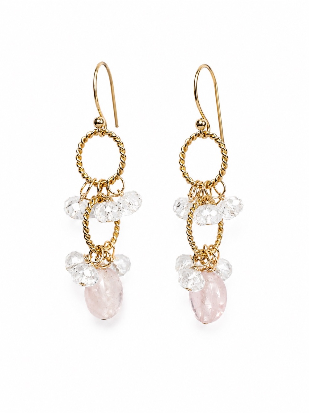 HK3 Morganite and White Topaz Hook Earrings
